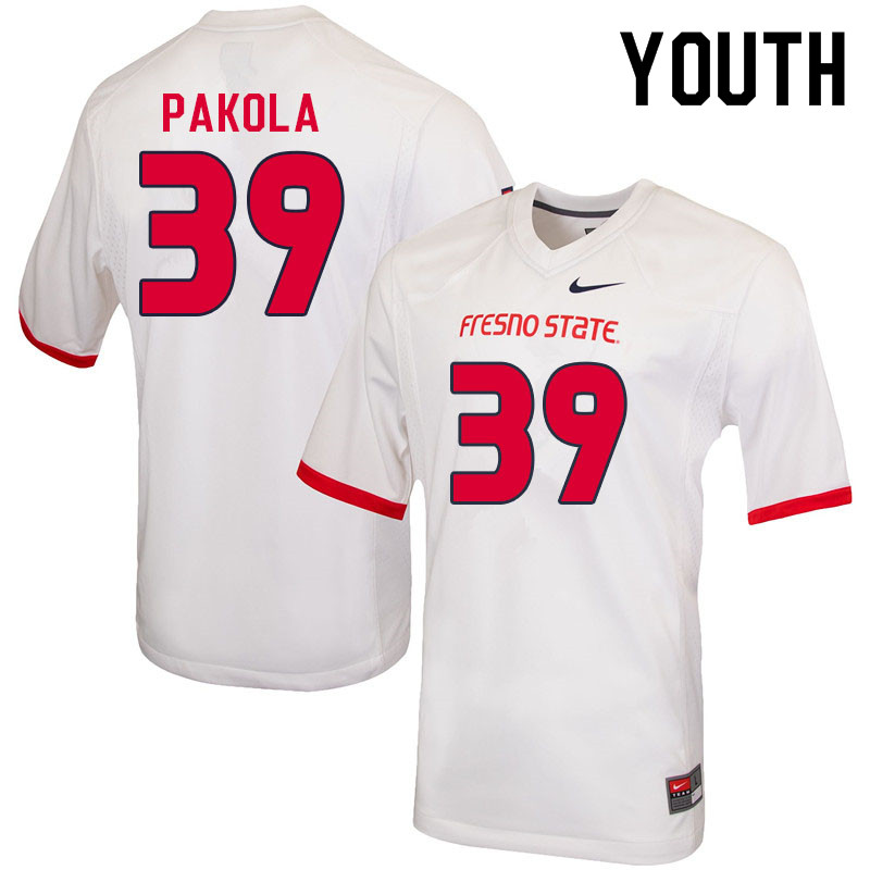 Youth #39 Joshua Pakola Fresno State Bulldogs College Football Jerseys Sale-White